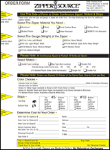 Continuous Zipper Material and Sliders/Stops Order Form